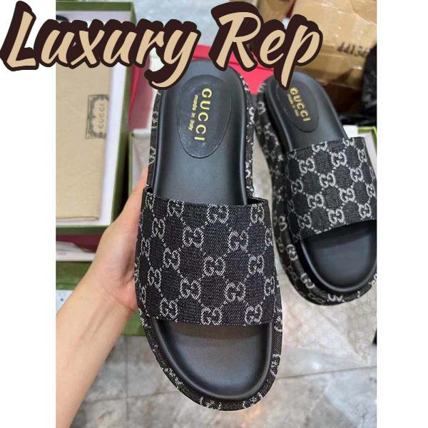 Replica Gucci Unisex Platform Slide Sandal Black Ivory GG Denim Mid 6 Cm Heel 4