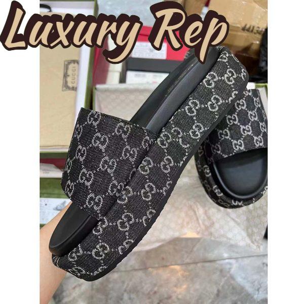 Replica Gucci Unisex Platform Slide Sandal Black Ivory GG Denim Mid 6 Cm Heel 5