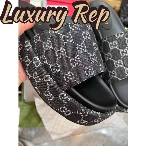Replica Gucci Unisex Platform Slide Sandal Black Ivory GG Denim Mid 6 Cm Heel 7