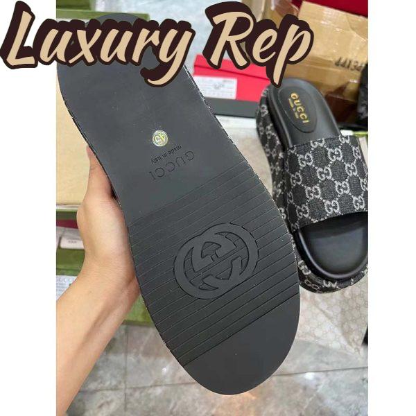 Replica Gucci Unisex Platform Slide Sandal Black Ivory GG Denim Mid 6 Cm Heel 8