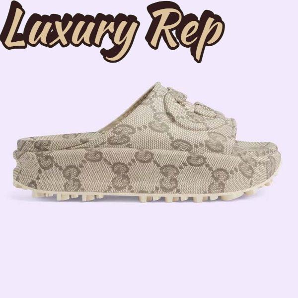 Replica Gucci Unisex Slide Sandal Interlocking G Beige Ebony GG Rubber Low Heel 2
