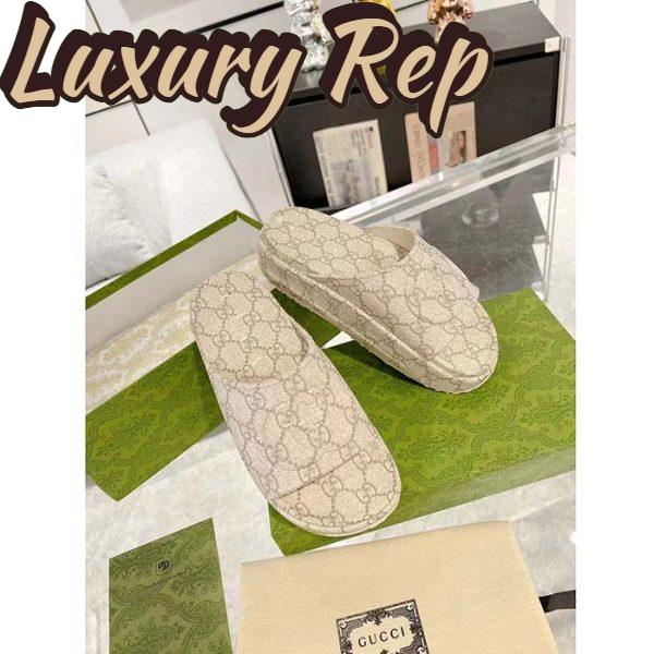 Replica Gucci Unisex Slide Sandal Interlocking G Beige Ebony GG Rubber Low Heel 5