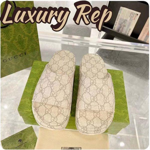 Replica Gucci Unisex Slide Sandal Interlocking G Beige Ebony GG Rubber Low Heel 6