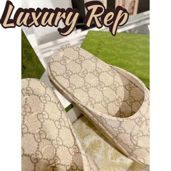 Replica Gucci Unisex Slide Sandal Interlocking G Beige Ebony GG Rubber Low Heel 10