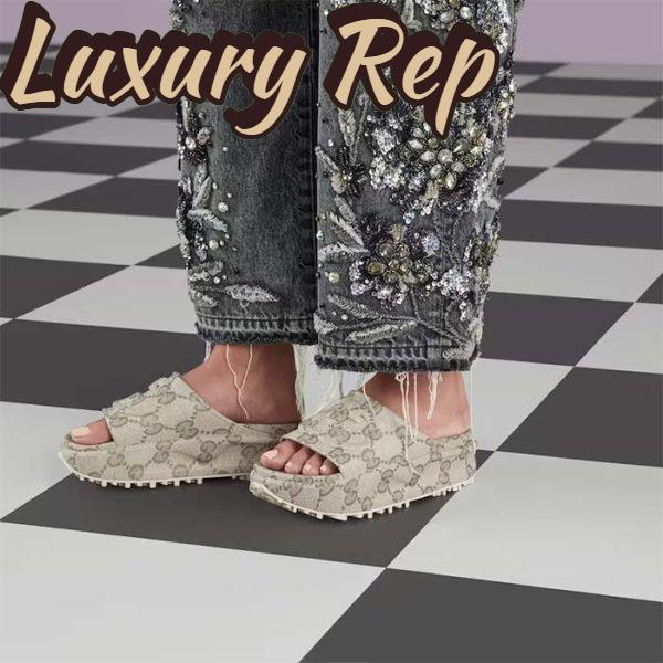 Replica Gucci Unisex Slide Sandal Interlocking G Beige Ebony GG Rubber Low Heel 12
