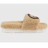 Replica Gucci Unisex Slide Sandal Interlocking G Beige Ebony GG Rubber Low Heel 13