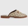 Replica Gucci Unisex Slipper Horsebit Blue Beige GG Supreme Canvas Horsebit Rubber Low Heel 13