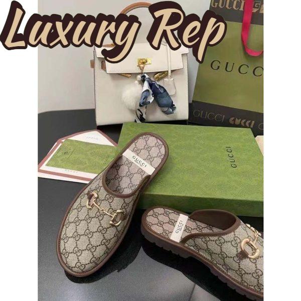 Replica Gucci Unisex Slipper Horsebit GG Supreme Canvas Rubber Sole Flat 1 Cm Heel 10