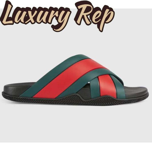 Replica Gucci Unisex Web Slide Sandal Green Red Rubber Web Rubber Sole Low Heel