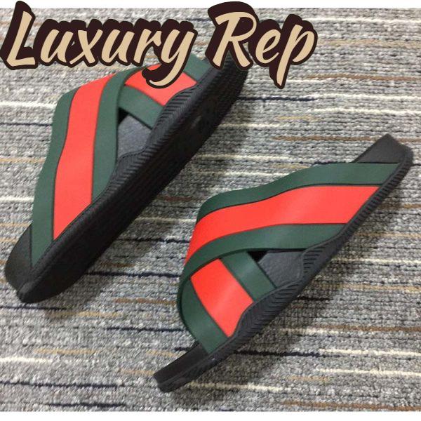 Replica Gucci Unisex Web Slide Sandal Green Red Rubber Web Rubber Sole Low Heel 3