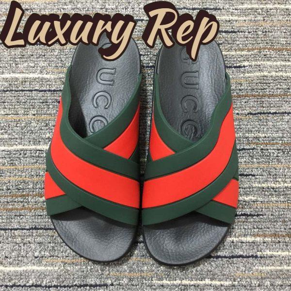 Replica Gucci Unisex Web Slide Sandal Green Red Rubber Web Rubber Sole Low Heel 4