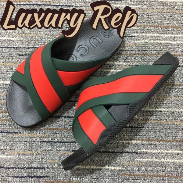 Replica Gucci Unisex Web Slide Sandal Green Red Rubber Web Rubber Sole Low Heel 5