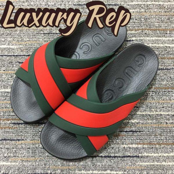 Replica Gucci Unisex Web Slide Sandal Green Red Rubber Web Rubber Sole Low Heel 6