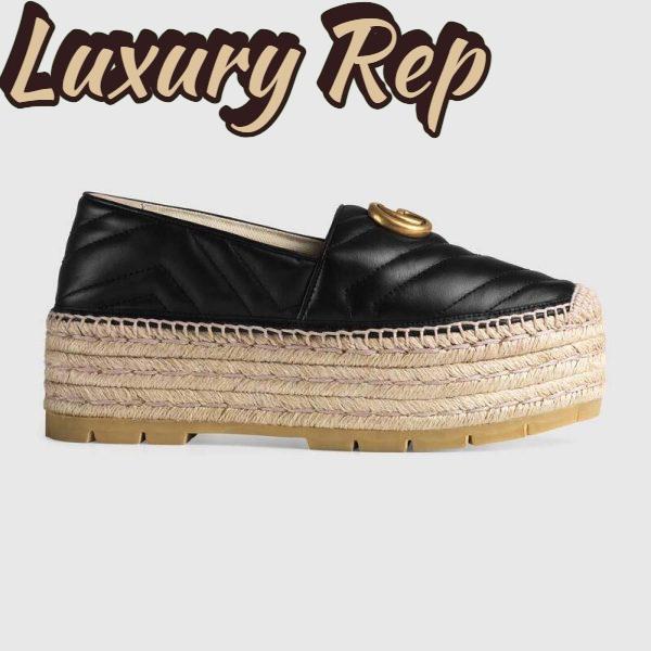 Replica Gucci Women Chevron Leather Espadrille with Double G in 5.1 cm Height-Black