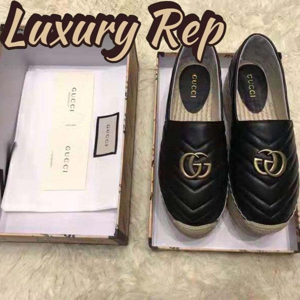 Replica Gucci Women Chevron Leather Espadrille with Double G in 5.1 cm Height-Black 3