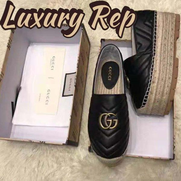 Replica Gucci Women Chevron Leather Espadrille with Double G in 5.1 cm Height-Black 4