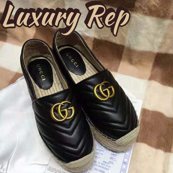 Replica Gucci Women Chevron Leather Espadrille with Double G in 5.1 cm Height-Black 5