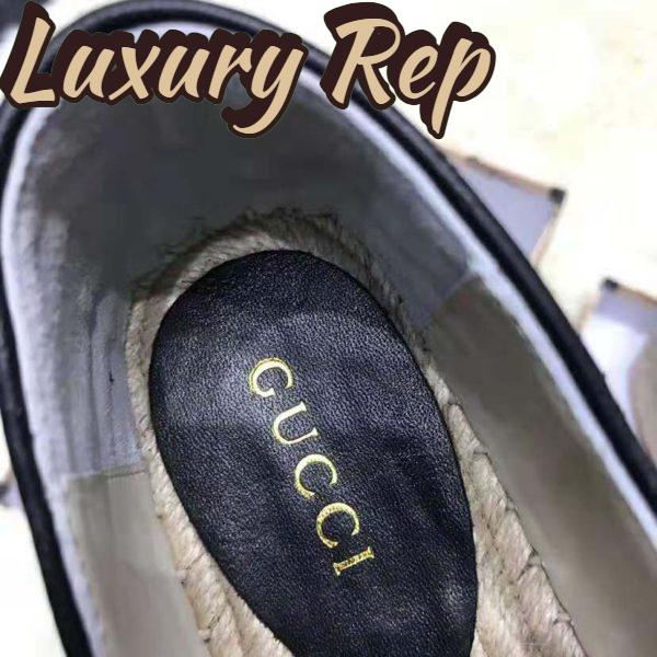 Replica Gucci Women Chevron Leather Espadrille with Double G in 5.1 cm Height-Black 8