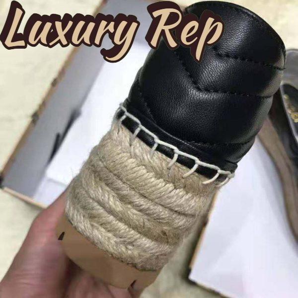Replica Gucci Women Chevron Leather Espadrille with Double G in 5.1 cm Height-Black 10