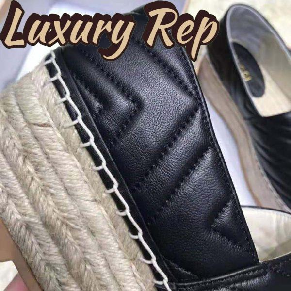 Replica Gucci Women Chevron Leather Espadrille with Double G in 5.1 cm Height-Black 11