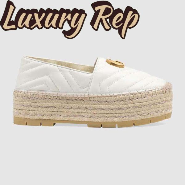 Replica Gucci Women Chevron Leather Espadrille with Double G in 5.1 cm Height-White