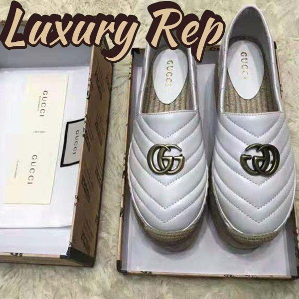 Replica Gucci Women Chevron Leather Espadrille with Double G in 5.1 cm Height-White 3