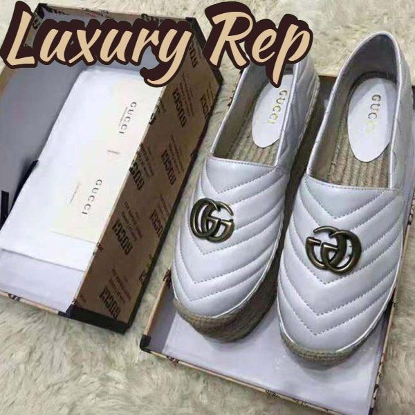 Replica Gucci Women Chevron Leather Espadrille with Double G in 5.1 cm Height-White 4