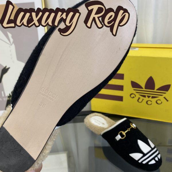 Replica Gucci Women GG Adidas x Gucci Women’s Trefoil Slipper Black Suede Flat 9