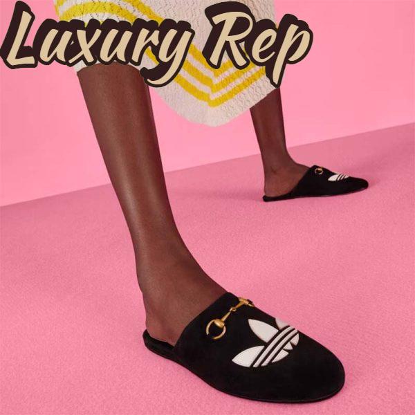Replica Gucci Women GG Adidas x Gucci Women’s Trefoil Slipper Black Suede Flat 10