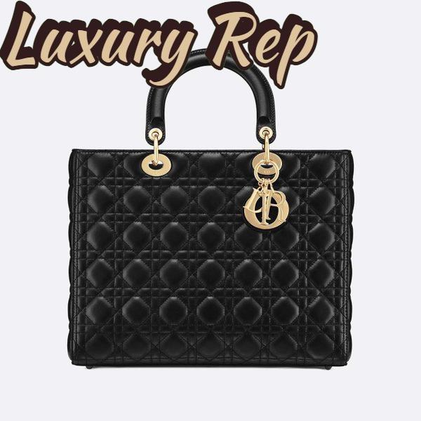 Replica Dior Women Lady Dior Lambskin Tote Bag-Black 2