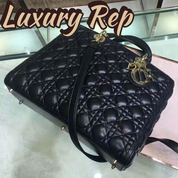 Replica Dior Women Lady Dior Lambskin Tote Bag-Black 5