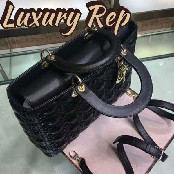 Replica Dior Women Lady Dior Lambskin Tote Bag-Black 8