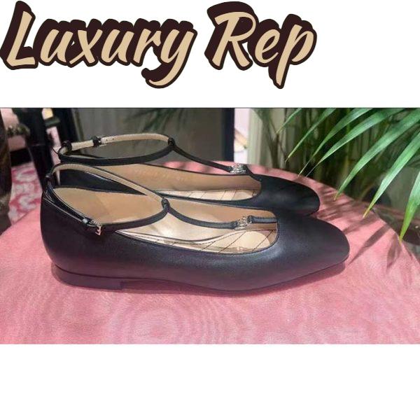 Replica Gucci Women GG Ballet Flat Double G Black Leather Sole Flat 1 Cm Heel 3