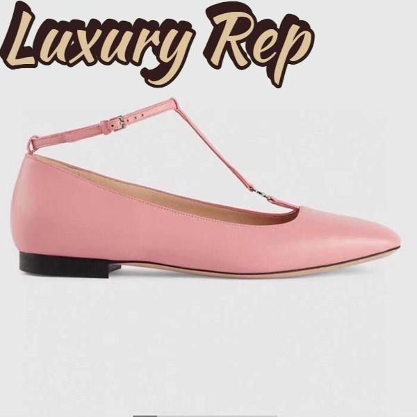 Replica Gucci Women GG Ballet Flat Double G Pink Leather Sole Flat 1 Cm Heel 2
