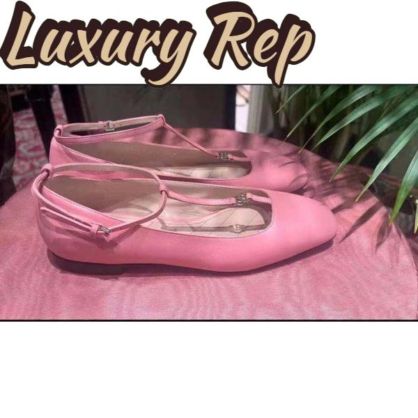 Replica Gucci Women GG Ballet Flat Double G Pink Leather Sole Flat 1 Cm Heel 3