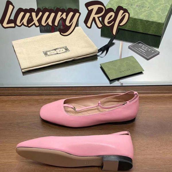 Replica Gucci Women GG Ballet Flat Double G Pink Leather Sole Flat 1 Cm Heel 4