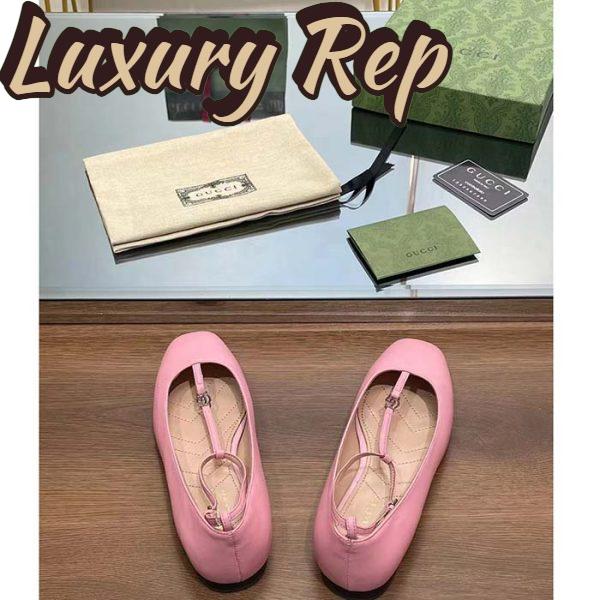 Replica Gucci Women GG Ballet Flat Double G Pink Leather Sole Flat 1 Cm Heel 6
