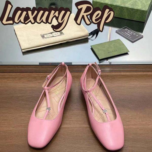 Replica Gucci Women GG Ballet Flat Double G Pink Leather Sole Flat 1 Cm Heel 8
