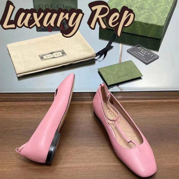 Replica Gucci Women GG Ballet Flat Double G Pink Leather Sole Flat 1 Cm Heel 10