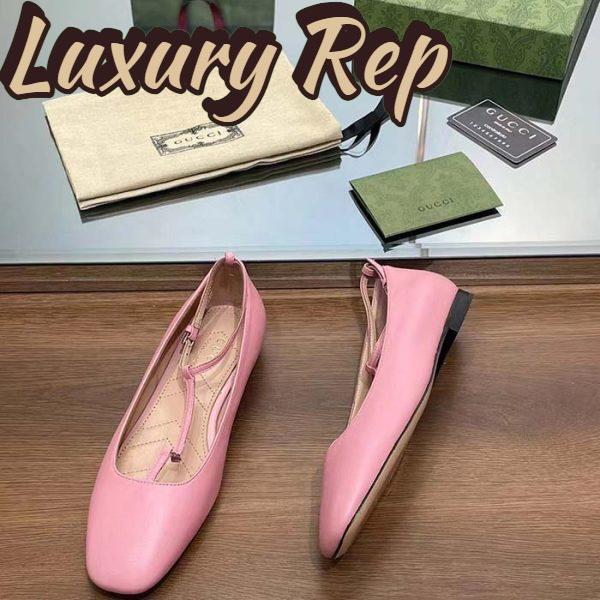 Replica Gucci Women GG Ballet Flat Double G Pink Leather Sole Flat 1 Cm Heel 11