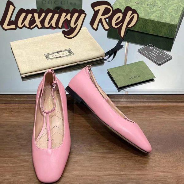 Replica Gucci Women GG Ballet Flat Double G Pink Leather Sole Flat 1 Cm Heel 12