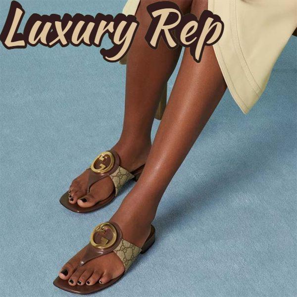 Replica Gucci Women GG Blondie Thong Sandal Beige Ebony GG Supreme Canvas 9