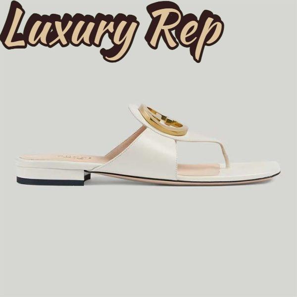 Replica Gucci Women GG Blondie Thong Sandal White Leather Round Interlocking G 1.5 CM Heel