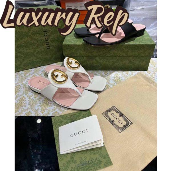 Replica Gucci Women GG Blondie Thong Sandal White Leather Round Interlocking G 1.5 CM Heel 3