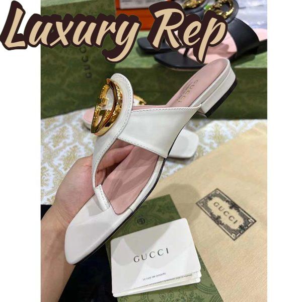 Replica Gucci Women GG Blondie Thong Sandal White Leather Round Interlocking G 1.5 CM Heel 5