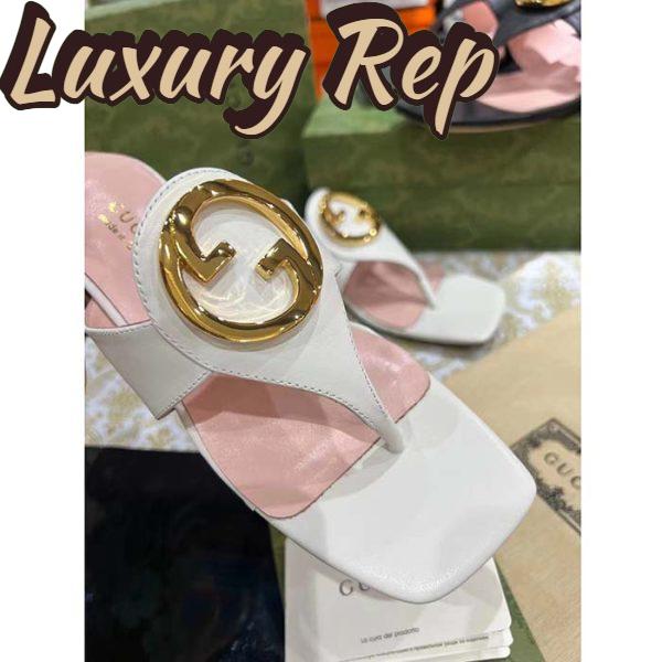 Replica Gucci Women GG Blondie Thong Sandal White Leather Round Interlocking G 1.5 CM Heel 7