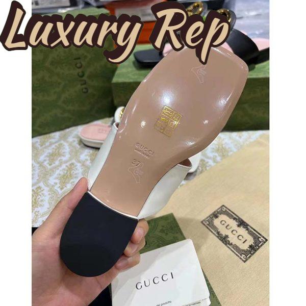 Replica Gucci Women GG Blondie Thong Sandal White Leather Round Interlocking G 1.5 CM Heel 8