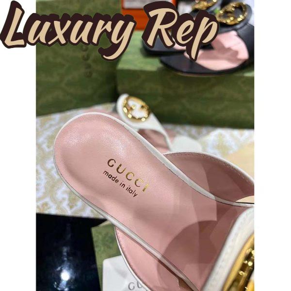 Replica Gucci Women GG Blondie Thong Sandal White Leather Round Interlocking G 1.5 CM Heel 9