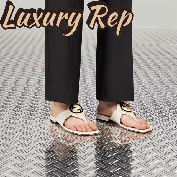 Replica Gucci Women GG Blondie Thong Sandal White Leather Round Interlocking G 1.5 CM Heel 10