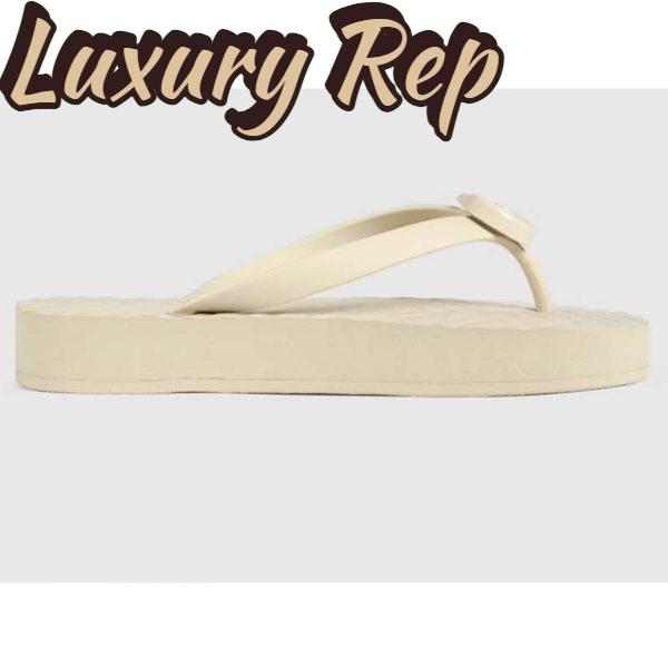 Replica Gucci Women GG Chevron Thong Sandal White Rubber Resin Double G Flat